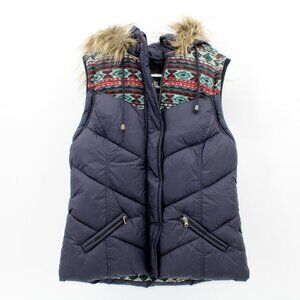 Forever 21 Zip-Up Puffer Vest with Faux-Fur Trim Large